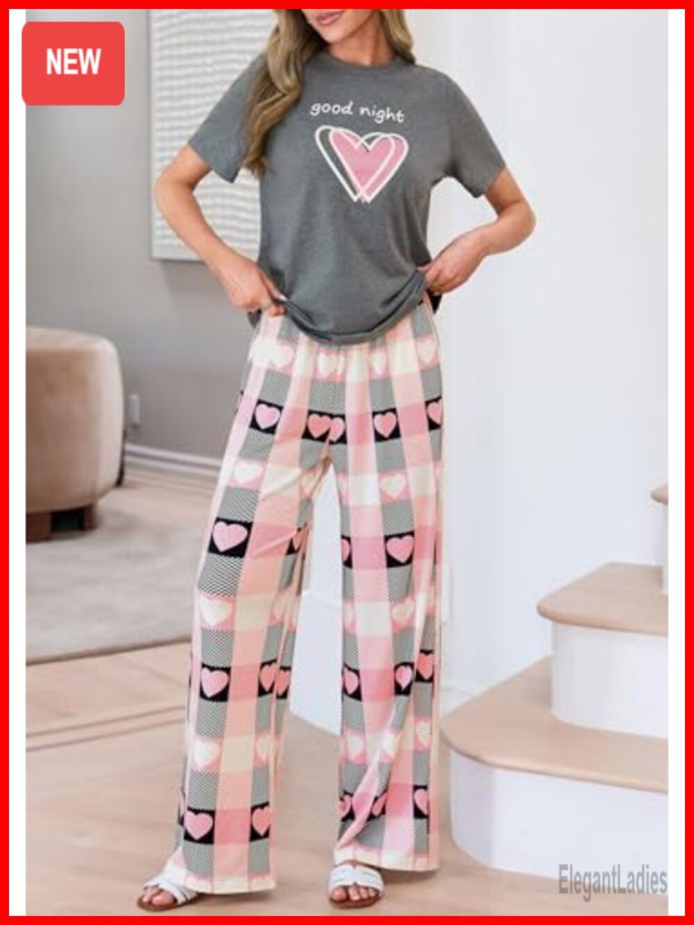 2 Piece Pajama Set Short Sleeve Printed Sleepwear Lounge Outfit with Pockets - Picture 6 of 7